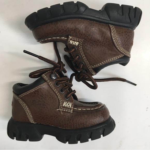 Carter's Baby Boy's Brown Faux Leather Chunky Platform Lace Up Ankle Boots - Picture 9 of 14